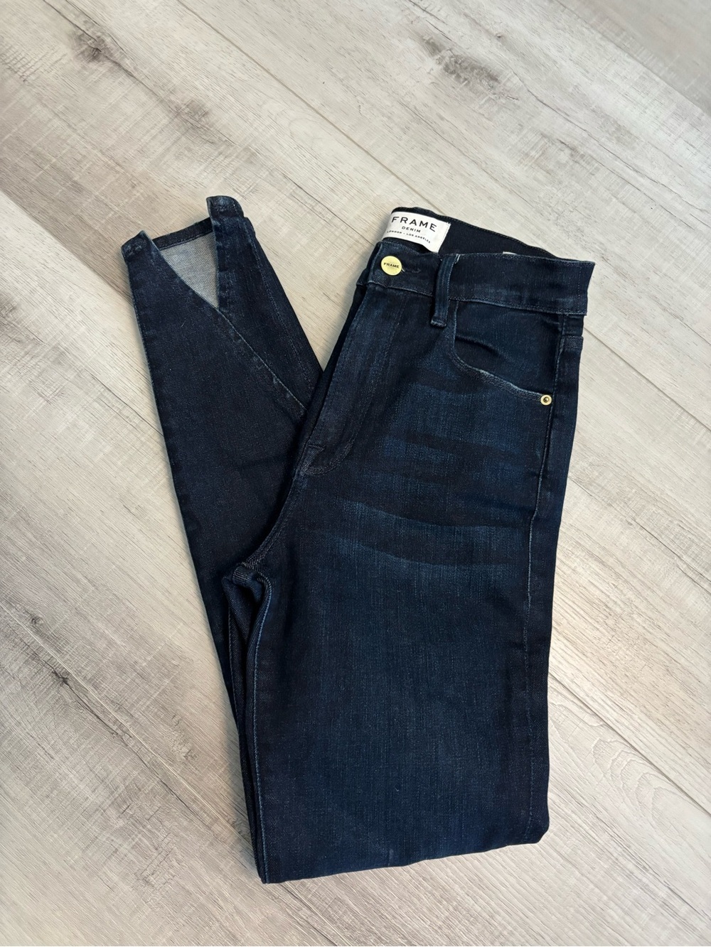 FRAME Ali High Rise Skinny Jeans Dark Wash Step Hem Ankle Detail Sz 25